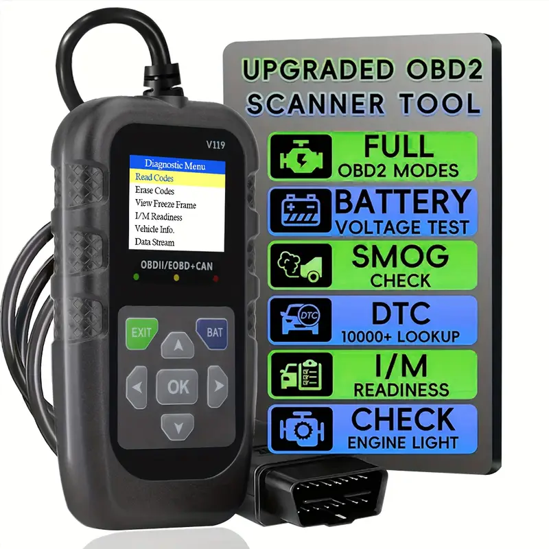 V119 OBD2 Tarayıcı Kod Okuyucu - Power Supply Tester incelemesi ve fiyatı